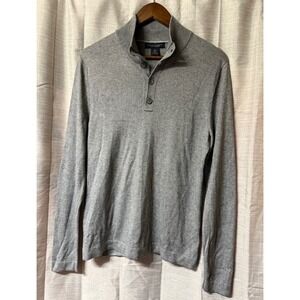 Banana Republic Silk Cashmere Button Mock Neck‎ Sweater Mens Small Gray